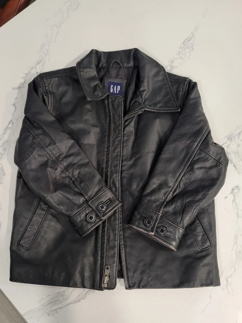 Y2k 2001 GAP Kids Black Leather Zip Jacket Size 4